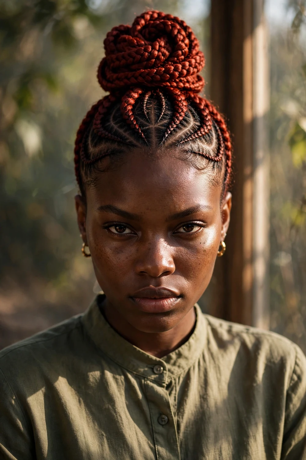 Black woman with high braided ponytail, sculpted volume, youthful lift