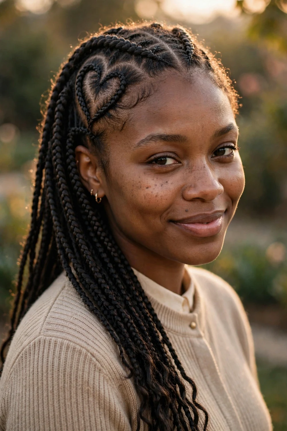 Black woman with half-braided style, half head braided with loose length