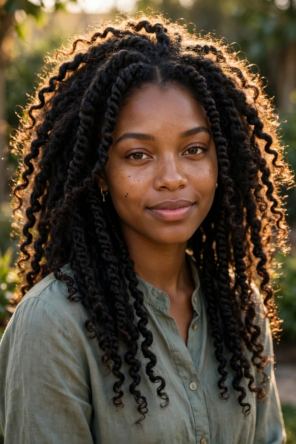 Black woman with senegalese twists, sleek two-strand rope twists, long