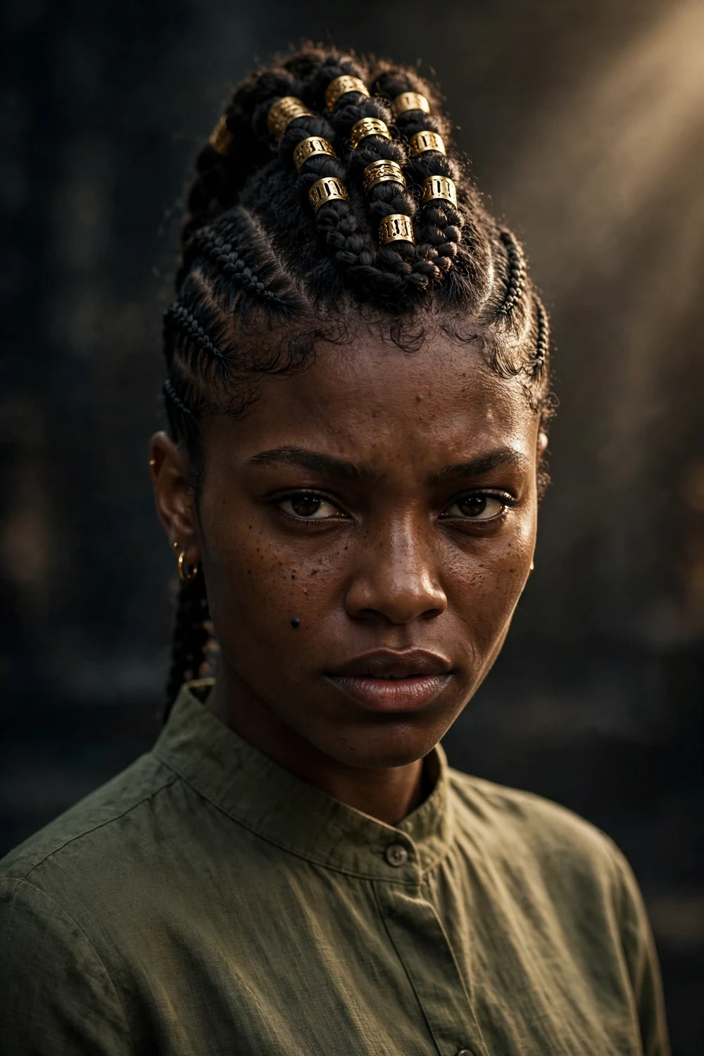Black woman with heart-detail braids, heart-shaped scalp design with side part