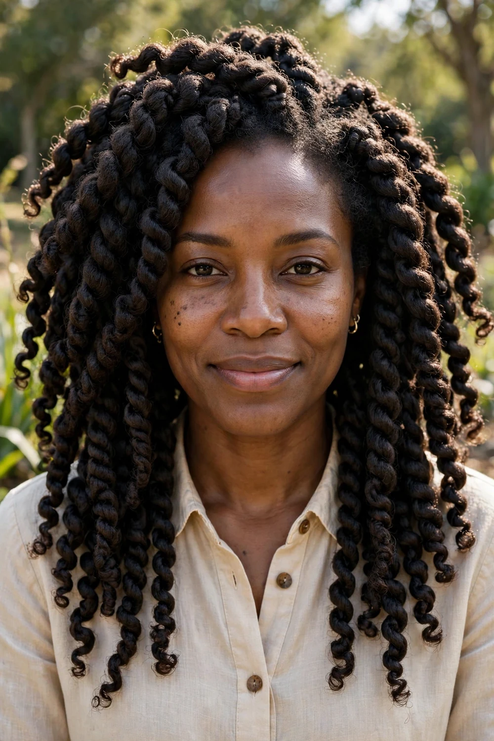 Black woman with fulani braids, center part cornrows with side braids and beads