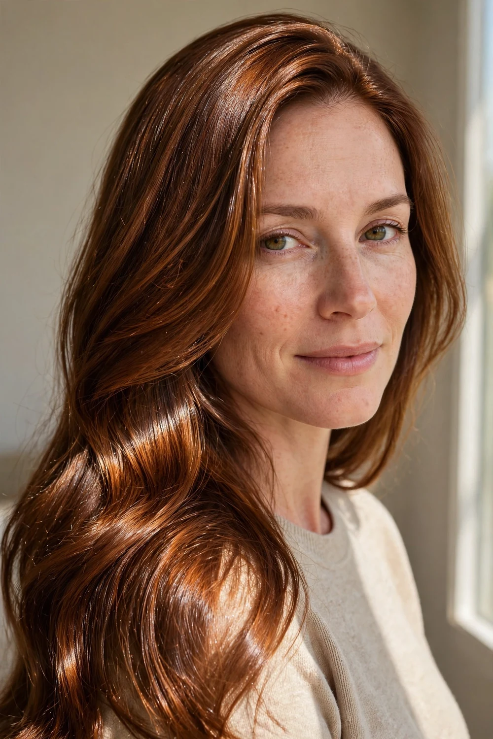 Brunette from blonde bronze glaze shiny hair