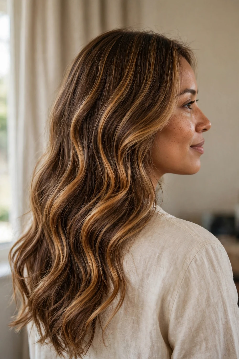 Brunette from blonde caramel swirl transition color