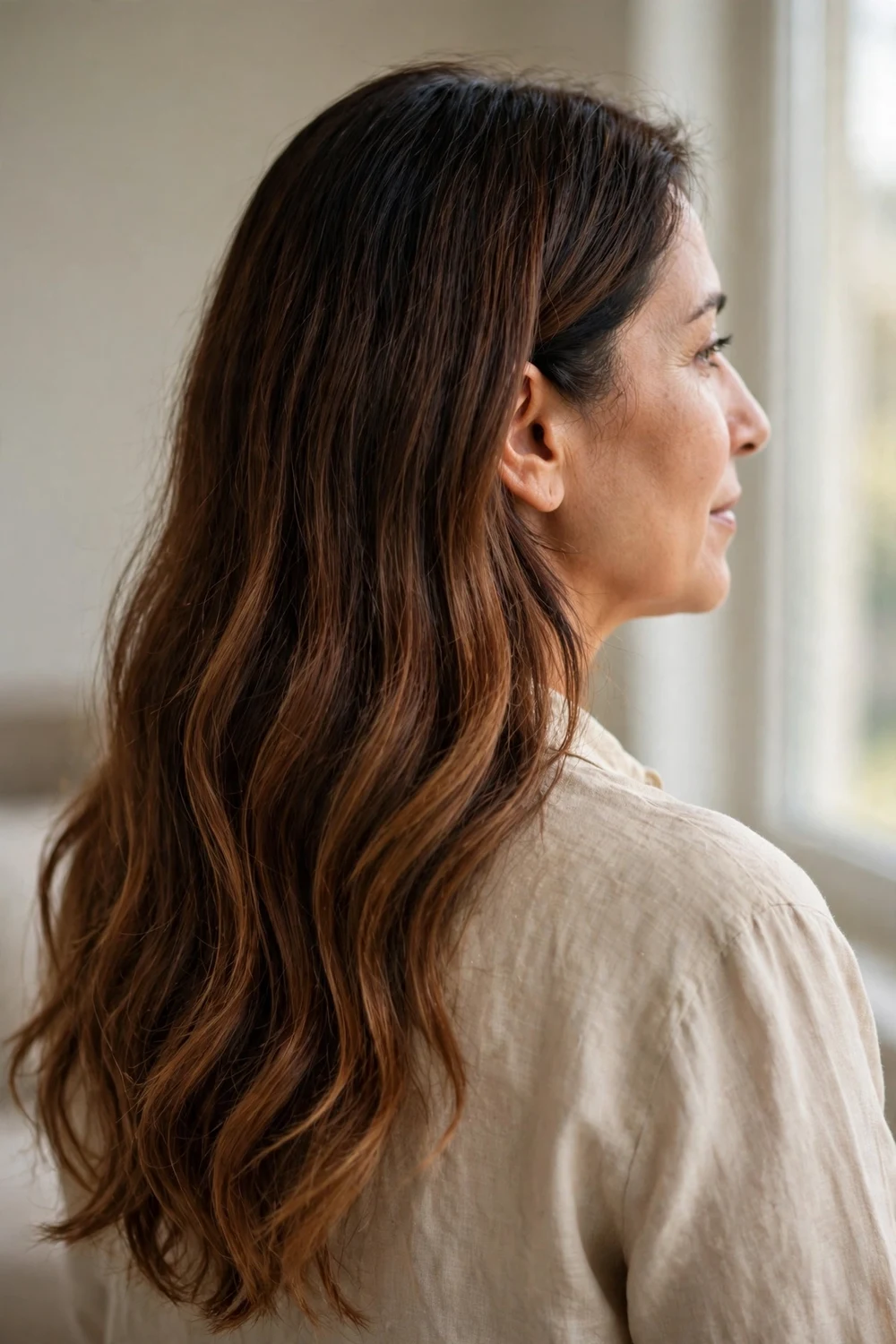 Brunette from blonde chestnut ombre gradient hair
