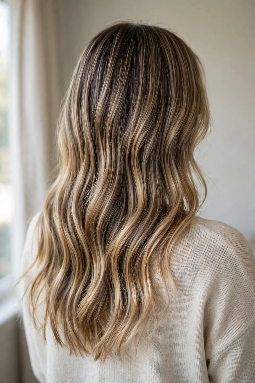 Brunette from blonde honey ash balayage highlights