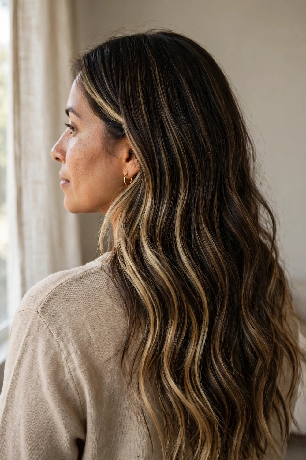 Brunette from blonde reverse balayage technique