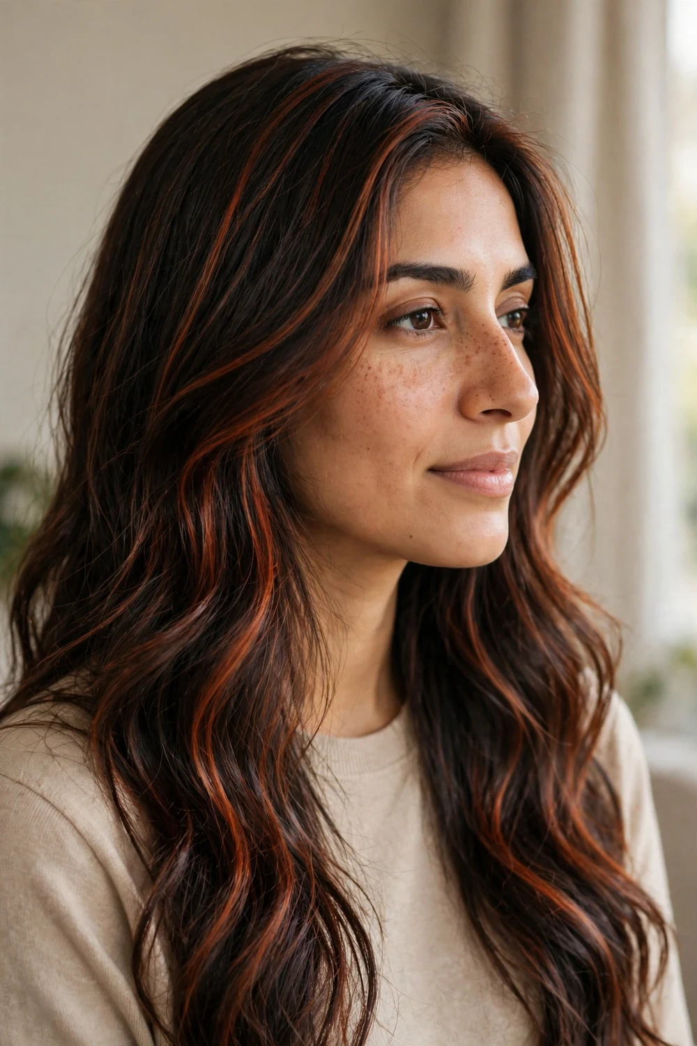 Brunette from blonde spiced cinnamon accents highlights