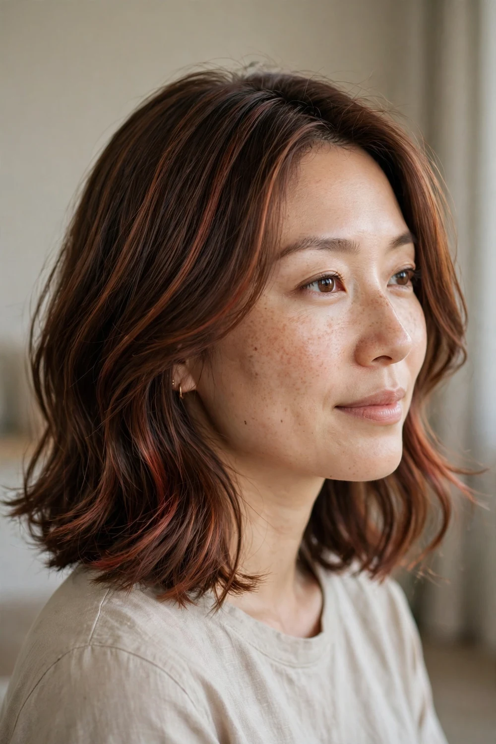 Brunette from blonde warm walnut highlights