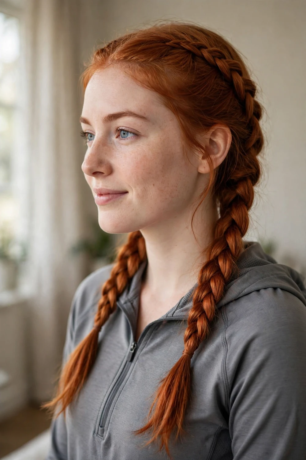Woman with side braids for basketball