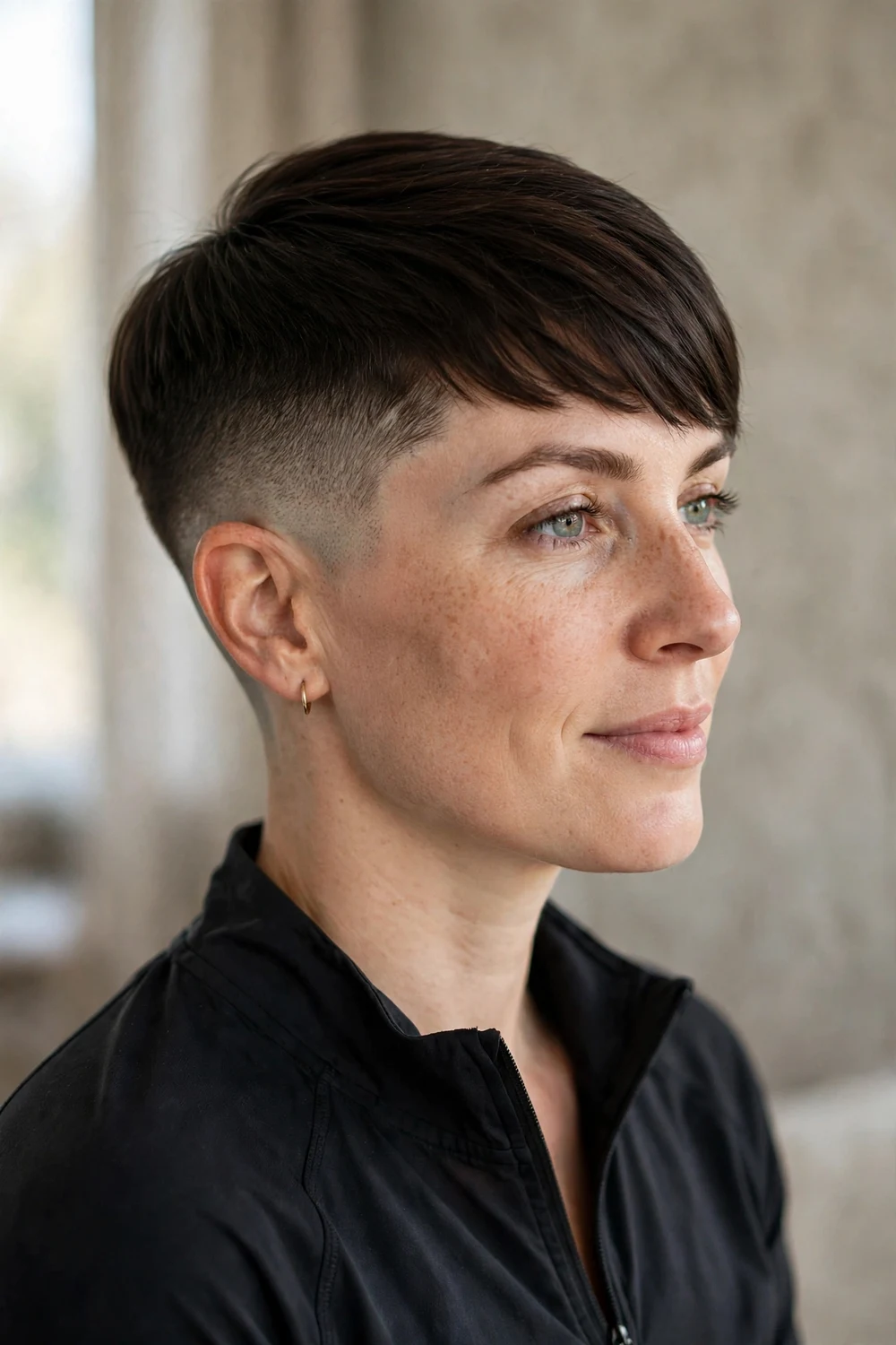 Woman with a low fade haircut for basketball