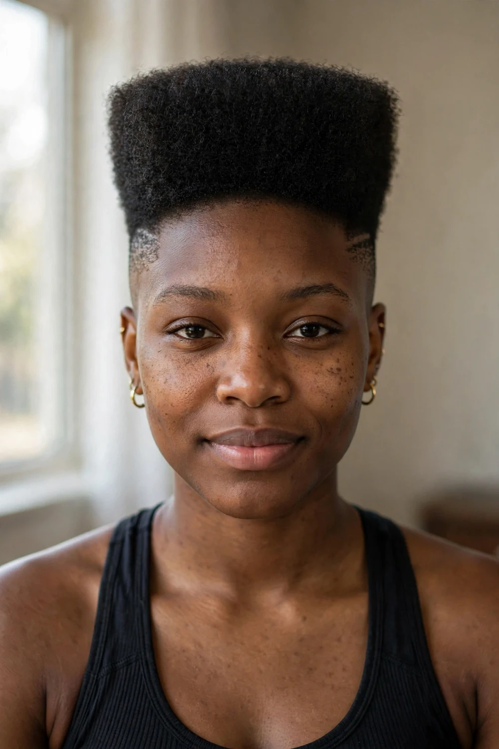 Woman with a high top fade haircut for basketball
