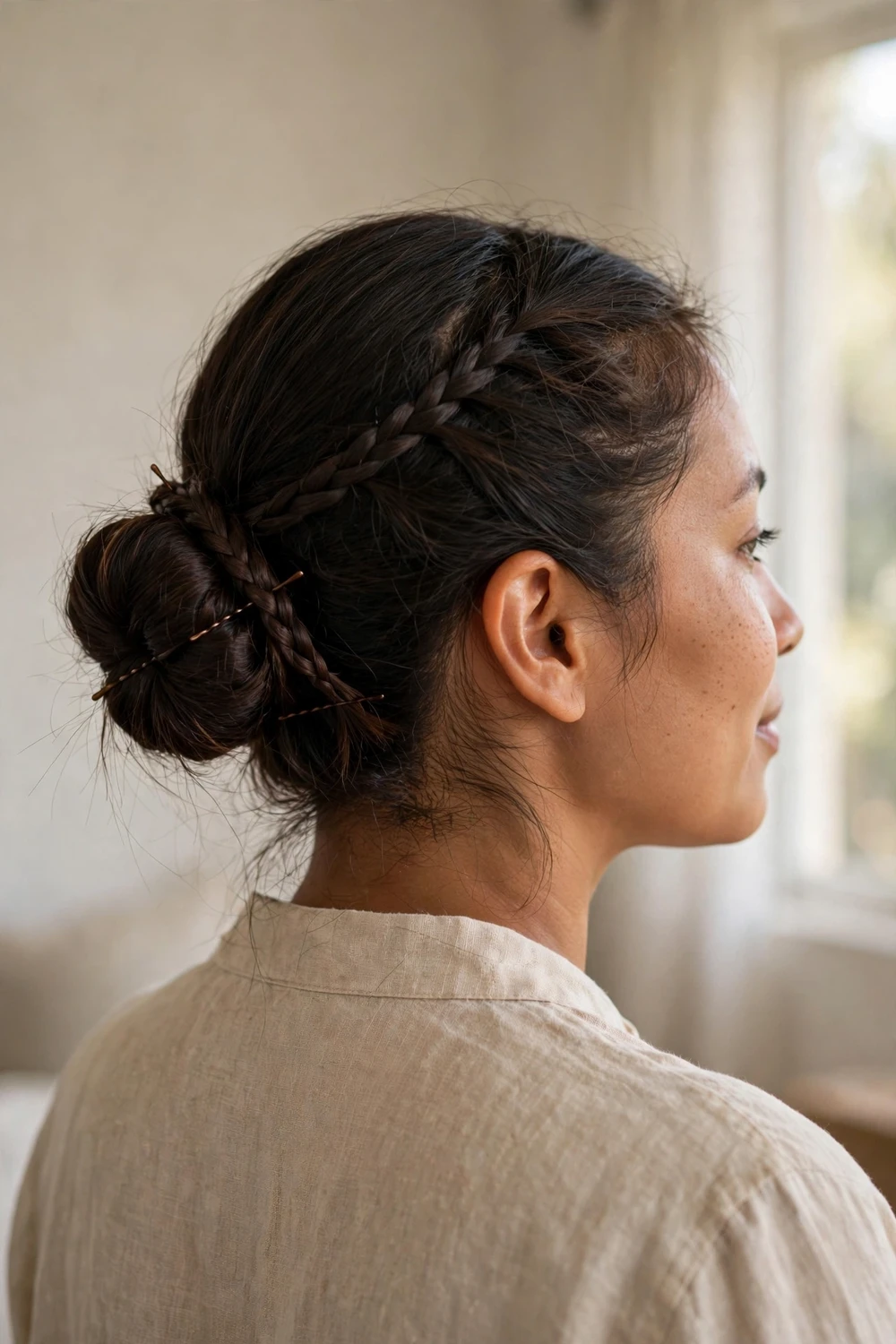 Low bun with braided accent church hairstyle