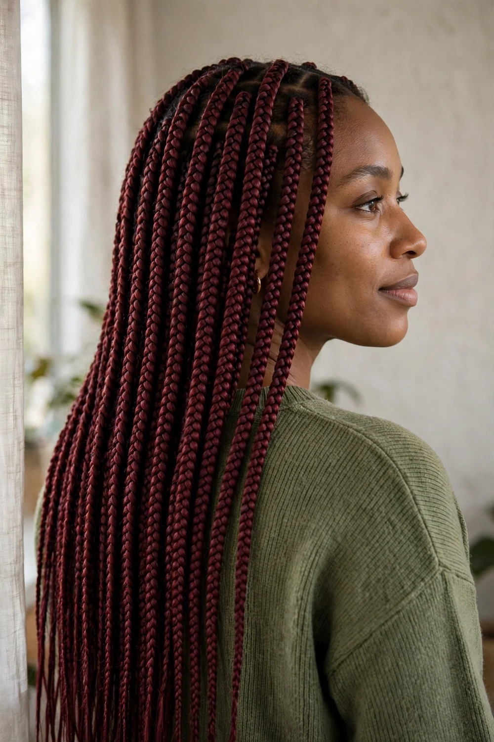 Woman with burgundy box braids