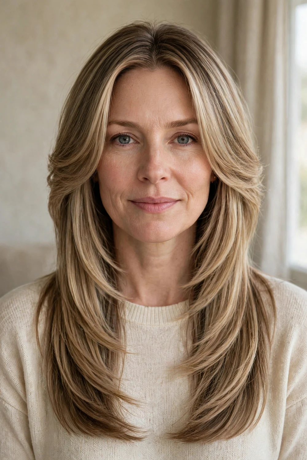 Butterfly cut on straight hair with subtle layering and smooth finish