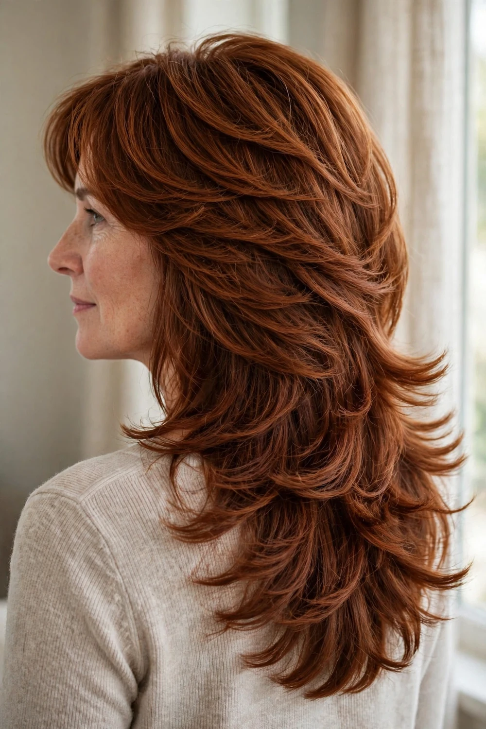 Butterfly cut on thick hair with weight removed and shaped layers