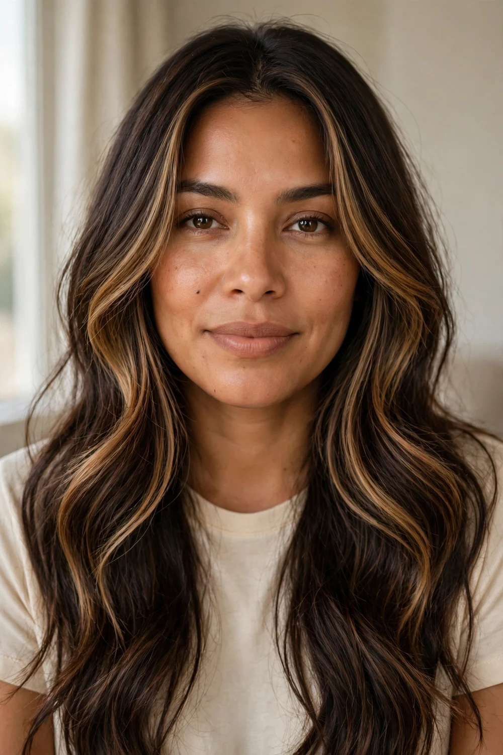 Butterfly cut with lighter face-framing highlights around the front layers