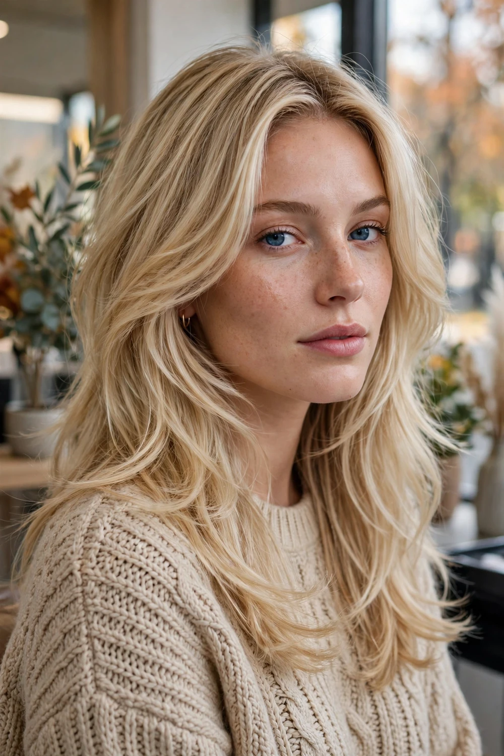 Butterfly haircut with long face-framing layers on long hair