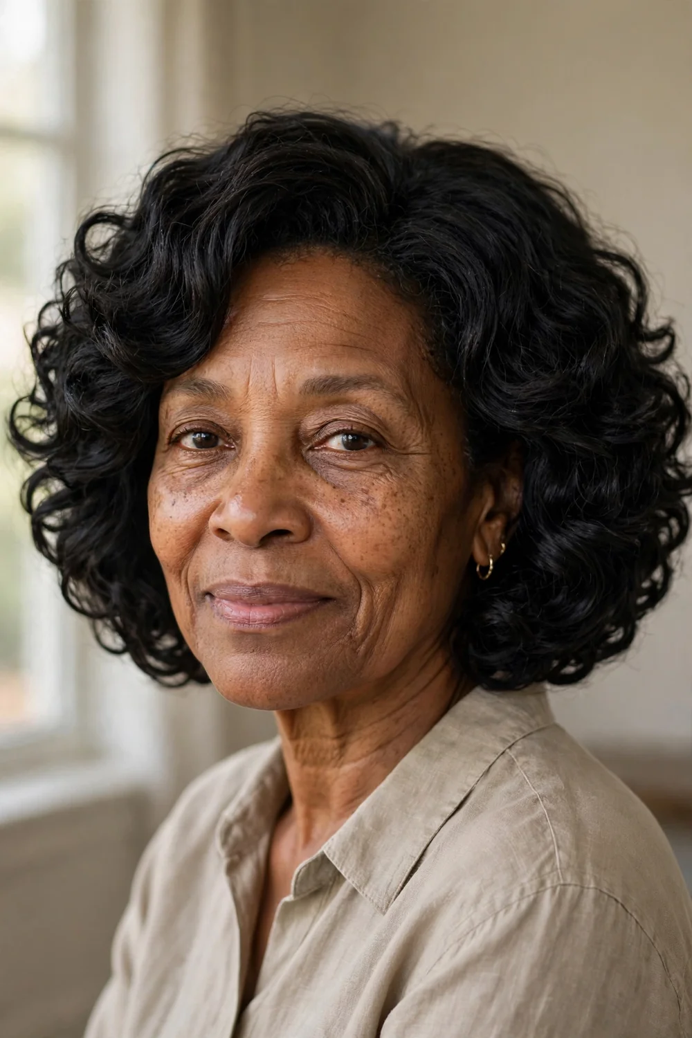 Curly bob for thick hair on older woman