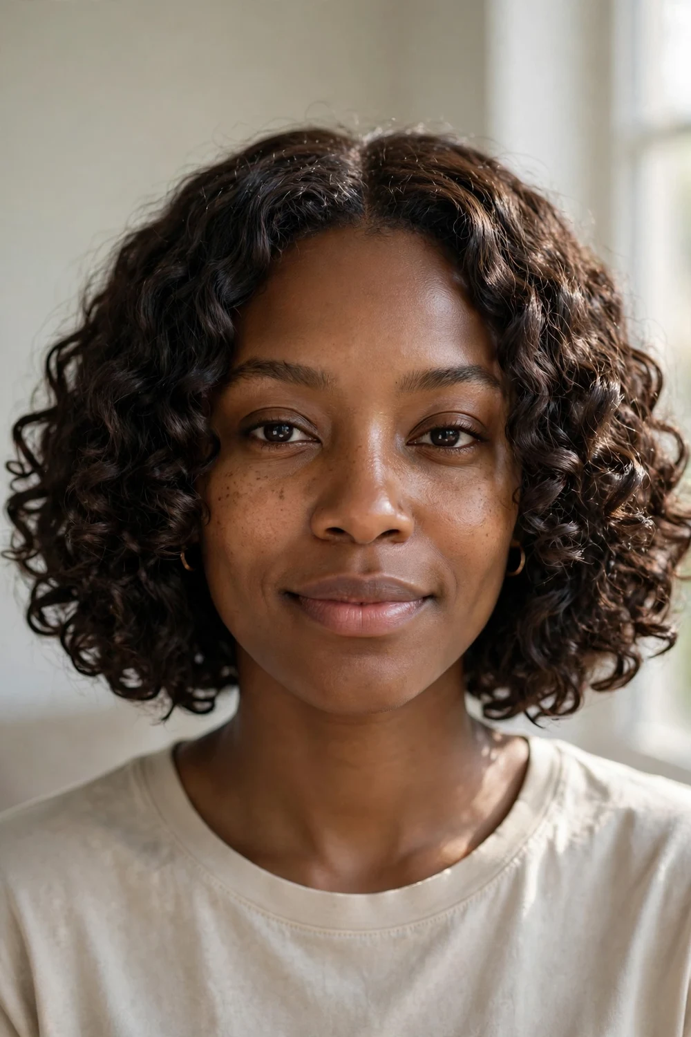 Curly bob hairstyle with defined bouncy ringlets at chin length