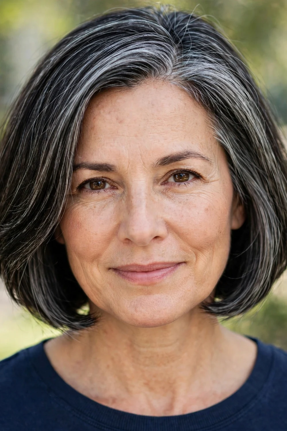Woman with a chin-length bob haircut with a clean curved edge