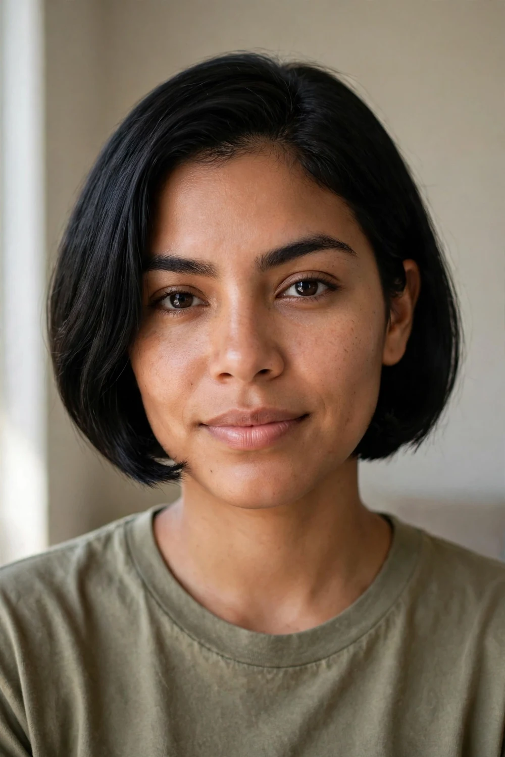 Jawbone bob haircut with sharp 90s-inspired crop at the jawline