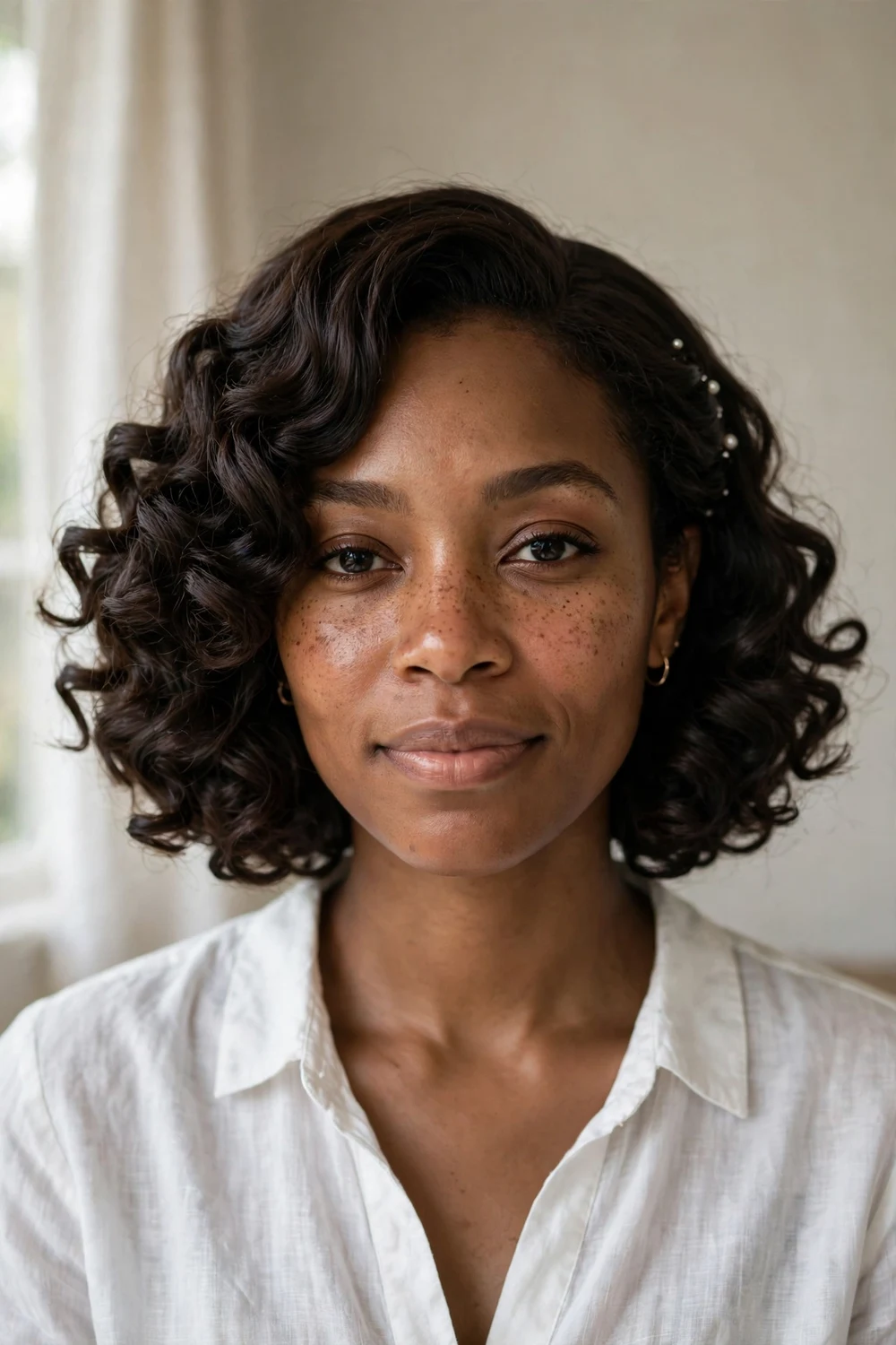 Chin-length bob with defined bridal curls