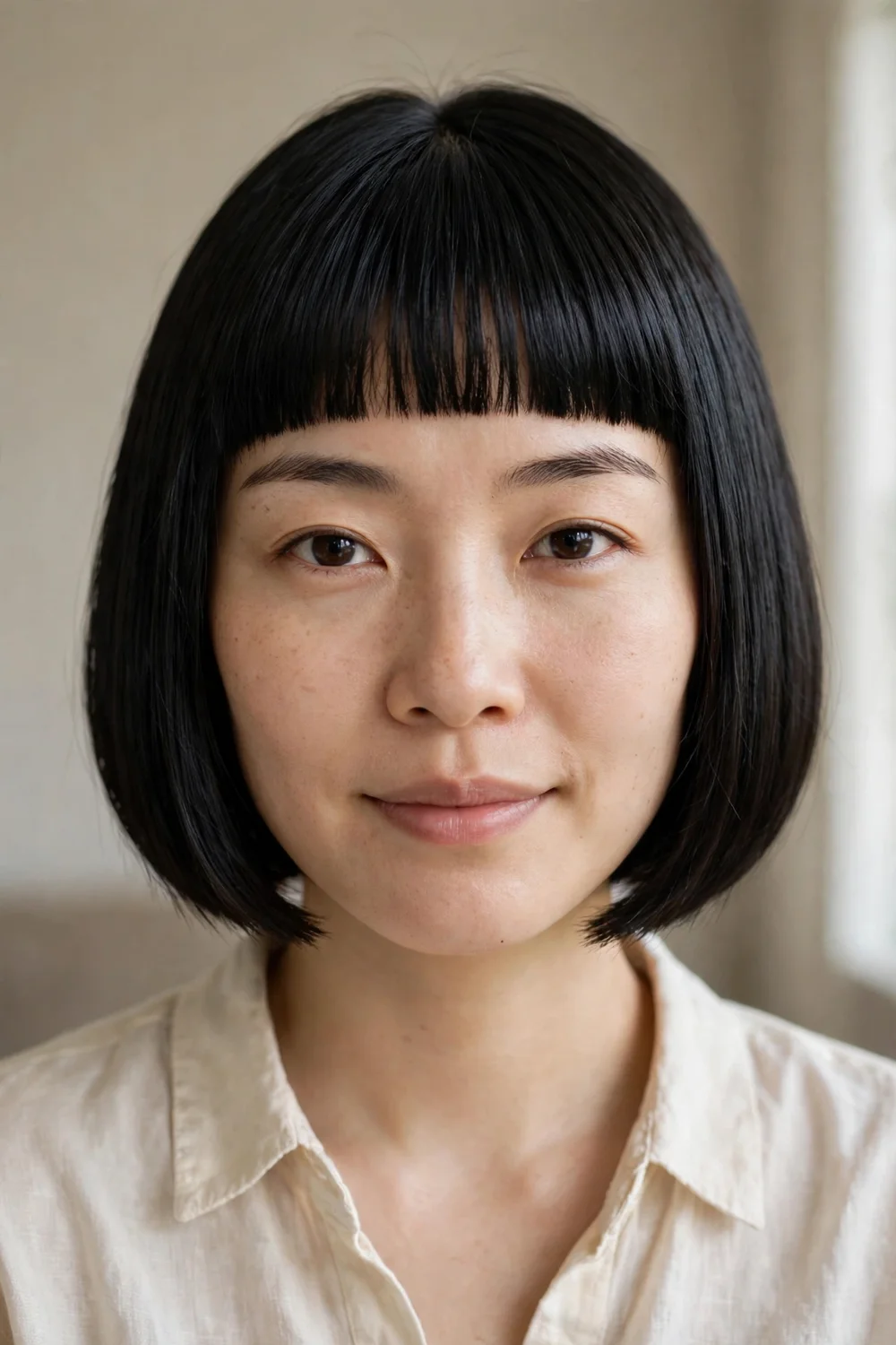 Classic straight chin length bob with blunt bangs