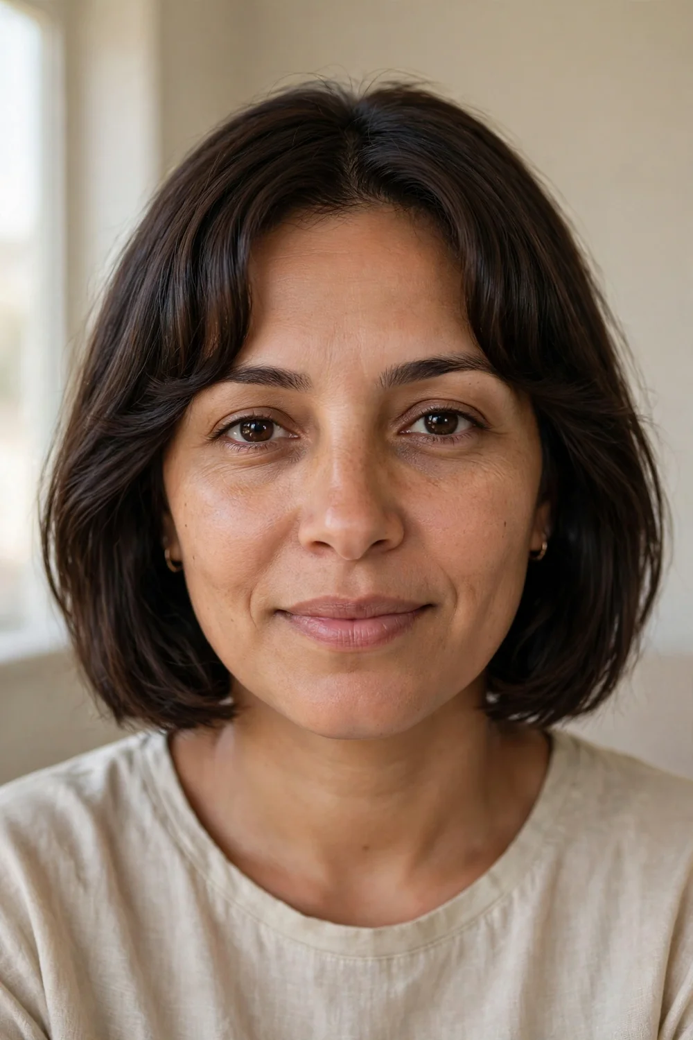 Chin length bob with arched bangs