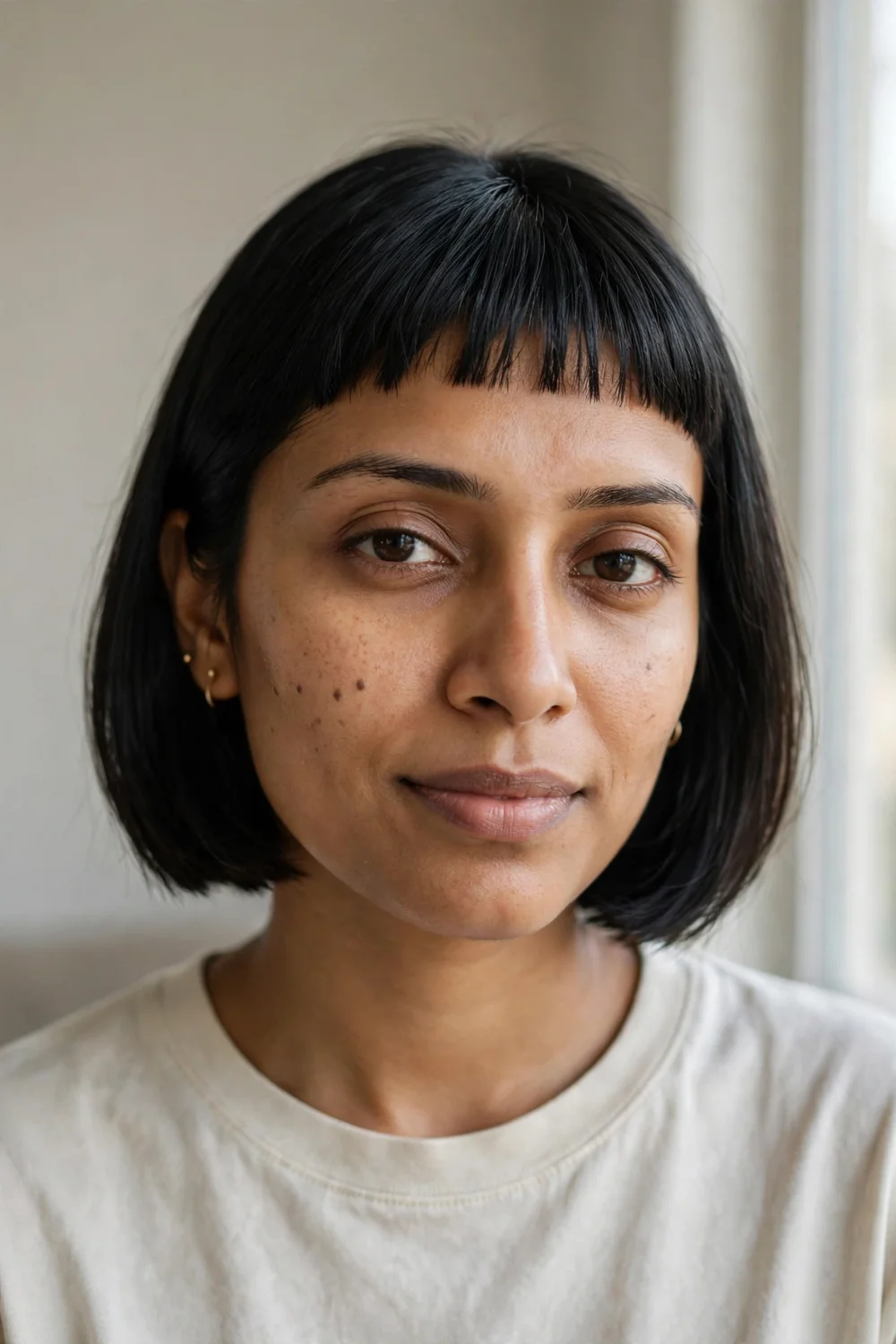 Chin length bob with baby bangs