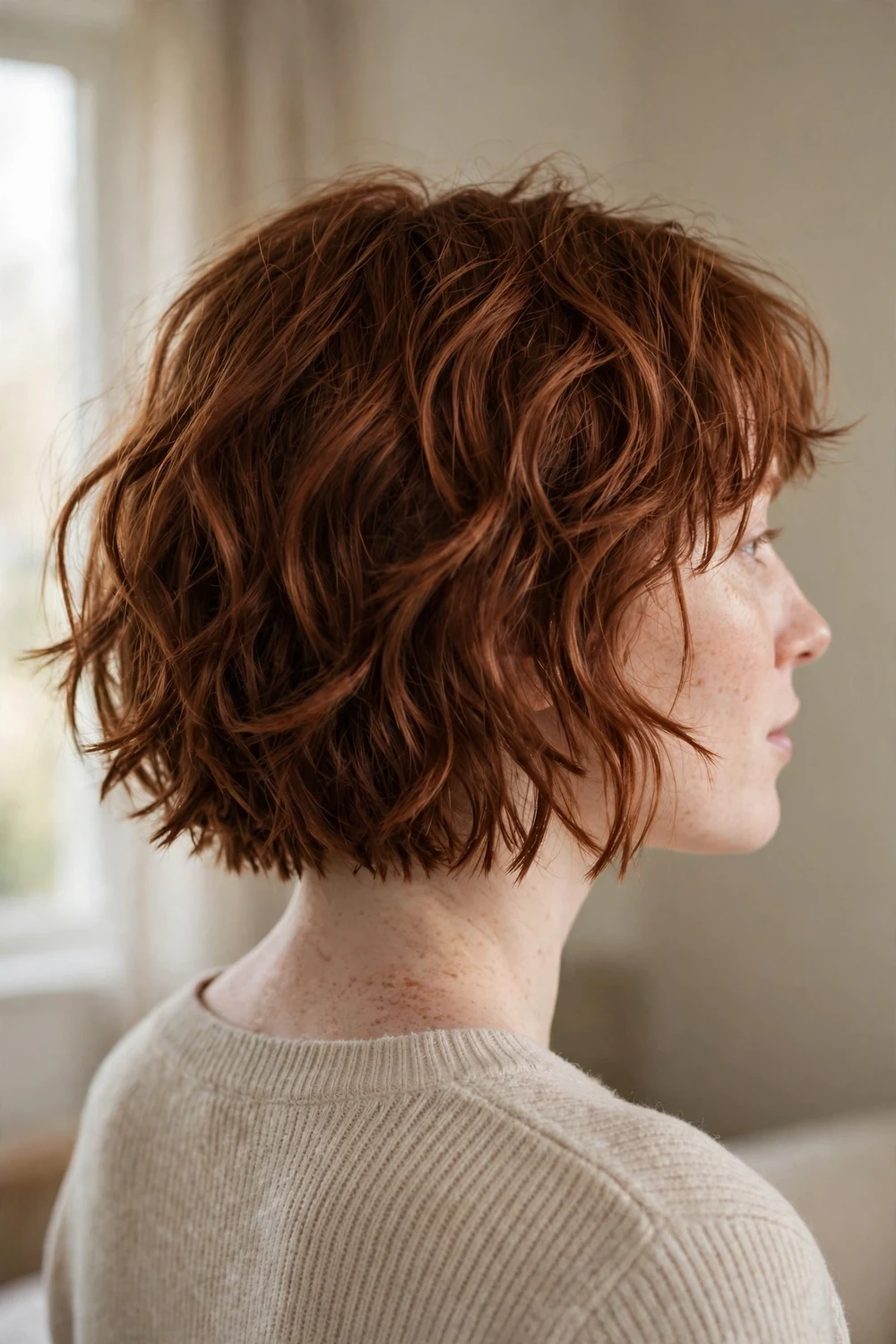 Textured choppy wavy chin bob with piecey ends