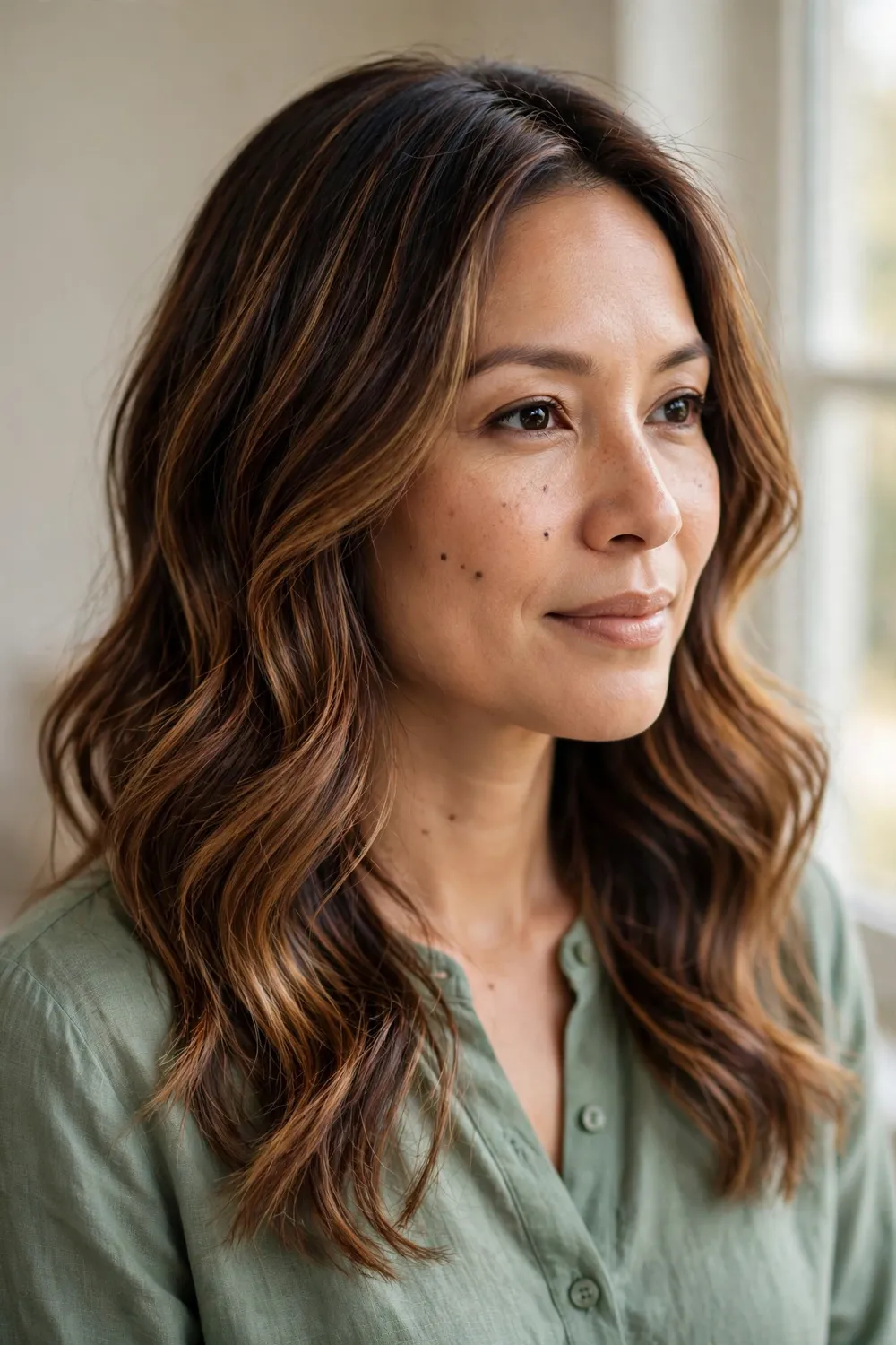Hand-painted chocolate chestnut balayage on a deep brunette base