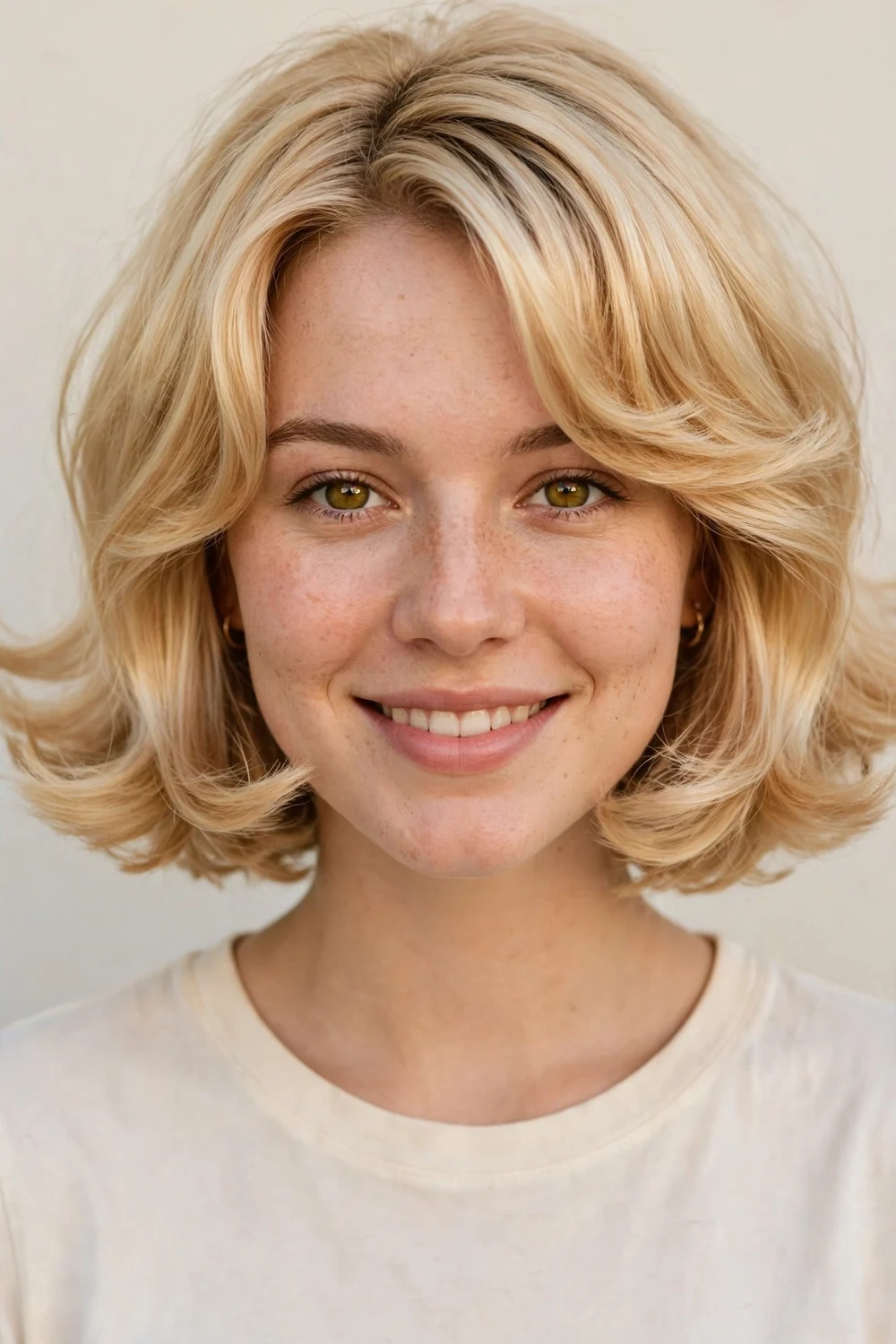 Woman with a choppy bob with flipped-out ends for bounce on fine hair