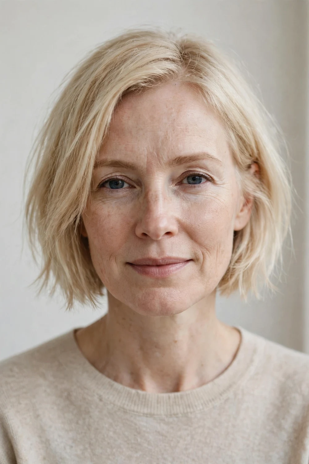 Woman with a choppy bob with subtle micro texture for ultra-fine hair