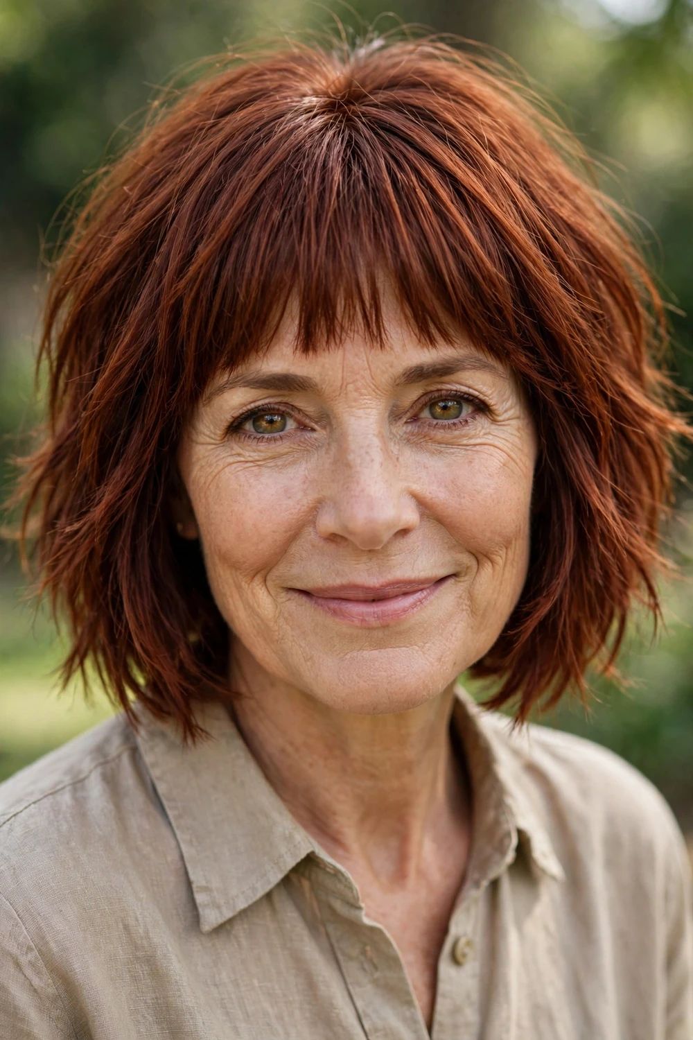 Choppy bob with bangs for women over 50