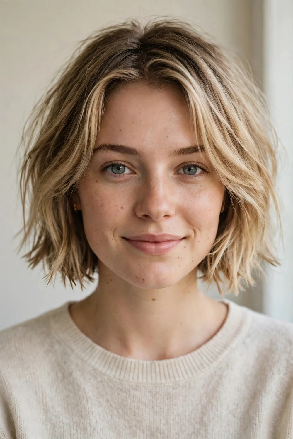 Woman with a choppy bob with textured ends