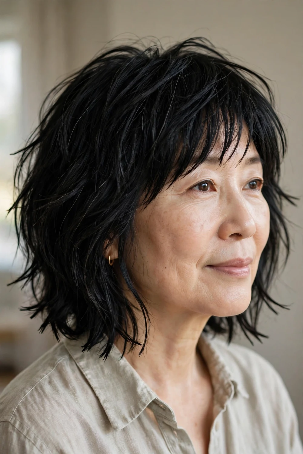 Woman over 50 with choppy layered haircut