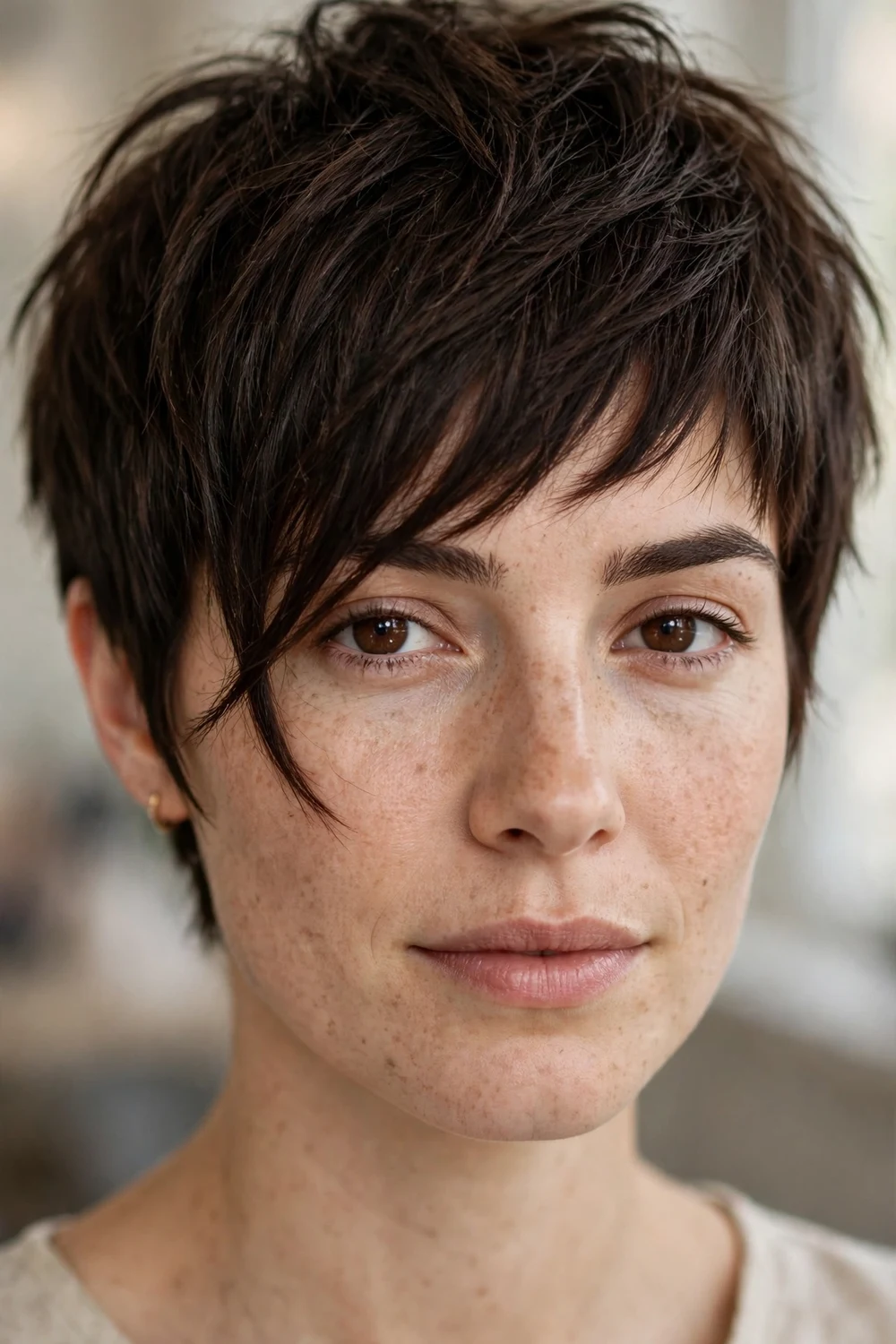 Choppy pixie with asymmetrical bangs