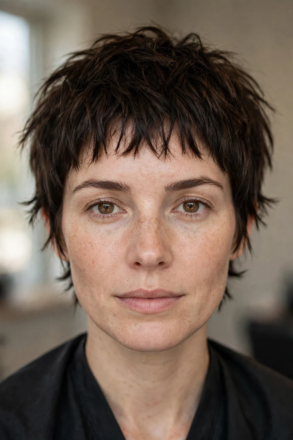 Choppy pixie with faded edge bangs