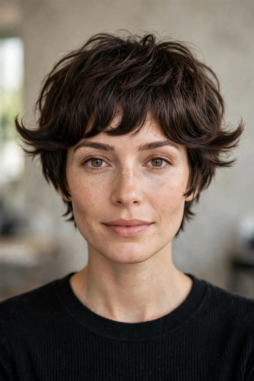 Choppy pixie with flicked-out fringe