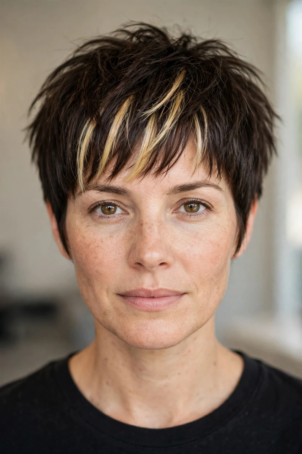 Choppy pixie with highlighted bangs