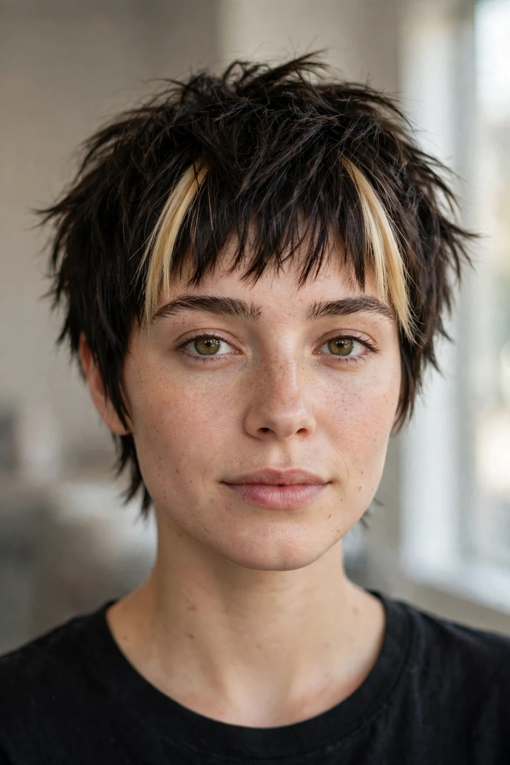 Choppy pixie with money-piece bangs