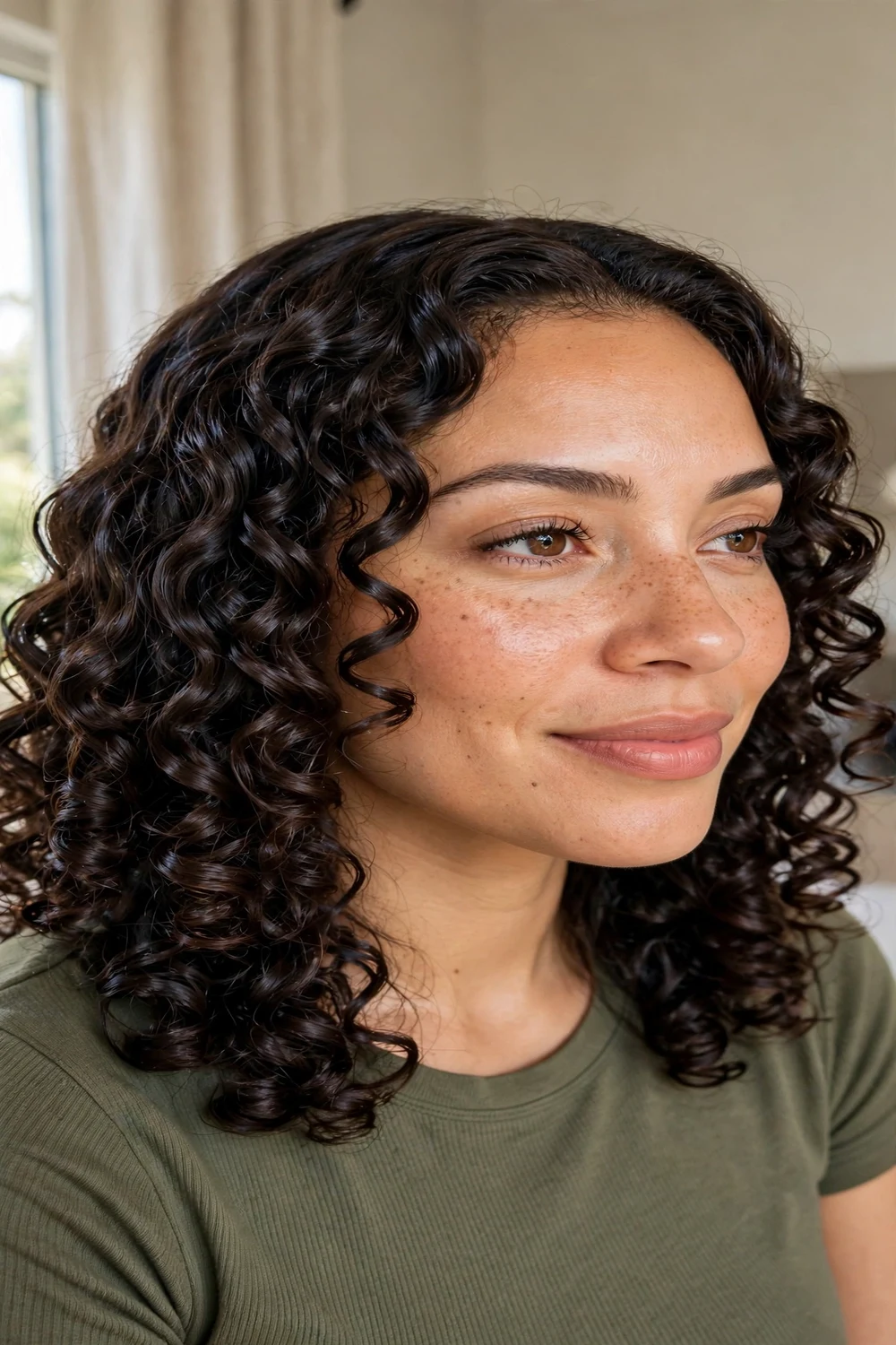 Glossy defined wash-and-go curl clumps
