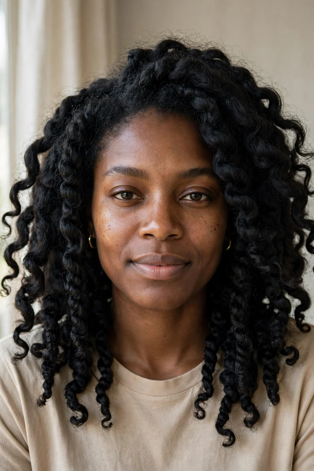Woman with a chunky twist-out on thick curly hair