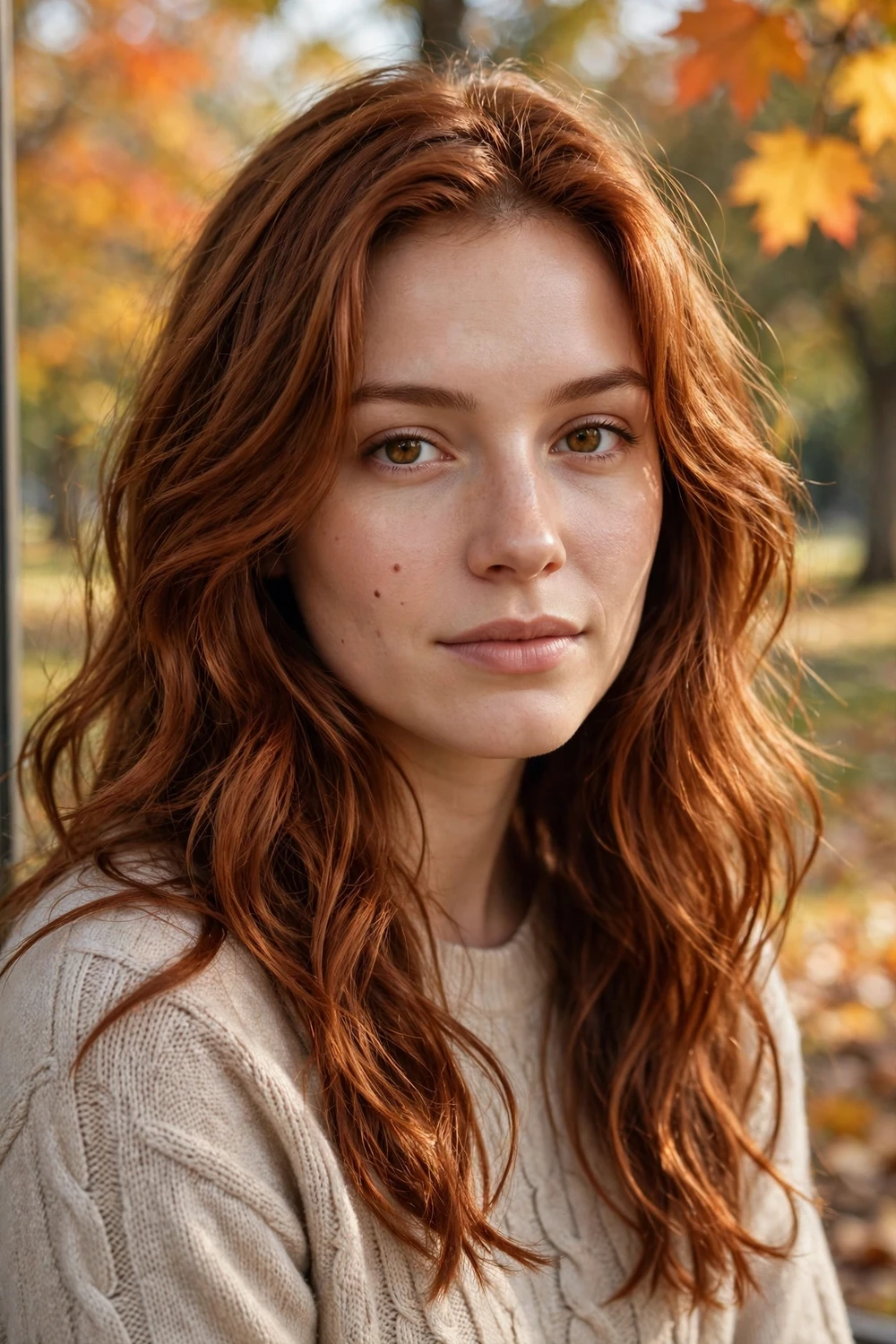 Woman with cinnamon auburn fall hair color