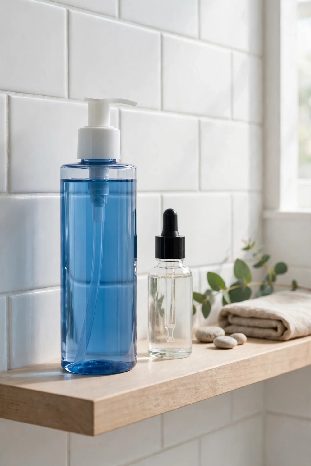 Clarifying shampoo bottle for occasional deep cleansing alongside sulfate-free routine
