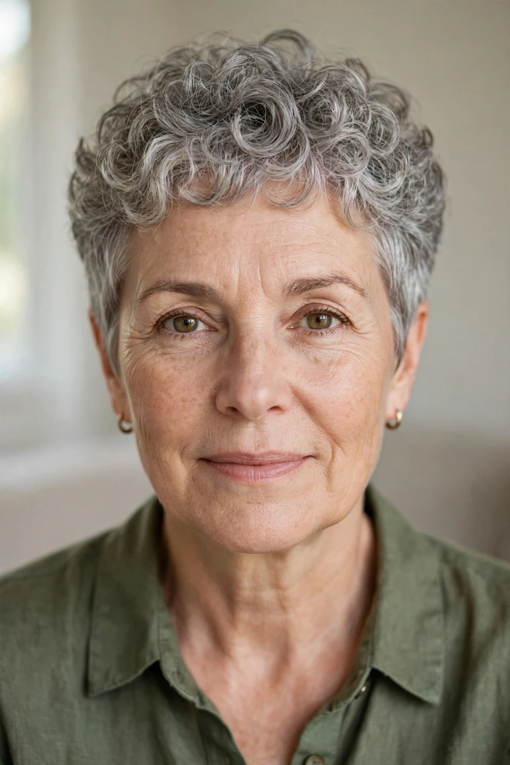 Classic silver curly pixie
