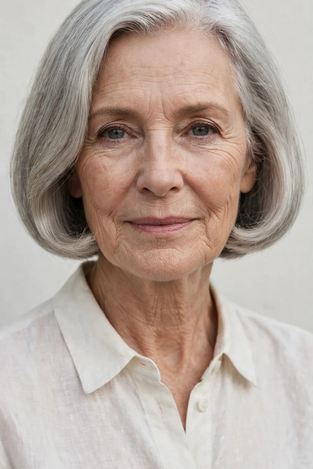 Classic French bob, chin-length with subtle layers