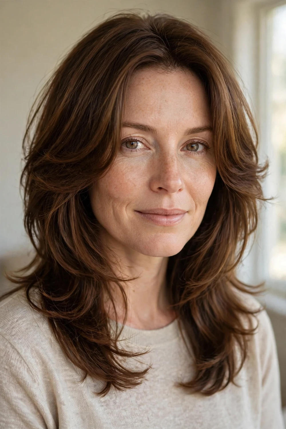 Classic soft butterfly cut with gentle face-framing layers and long blended lengths