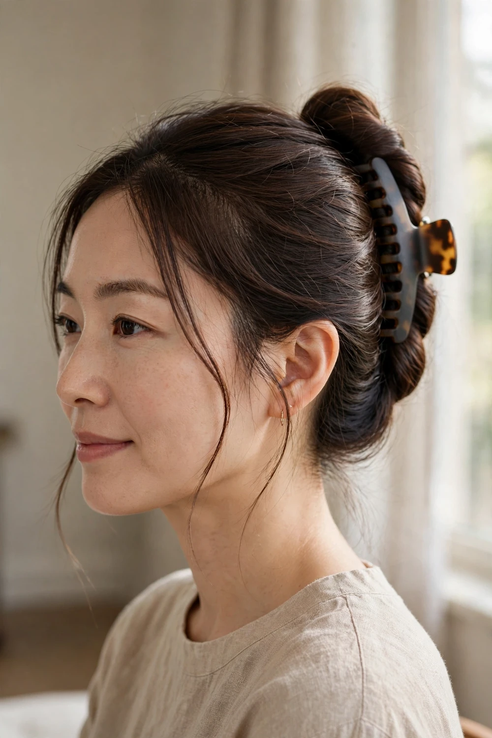 Claw-clip French twist church hairstyle for thin fine hair