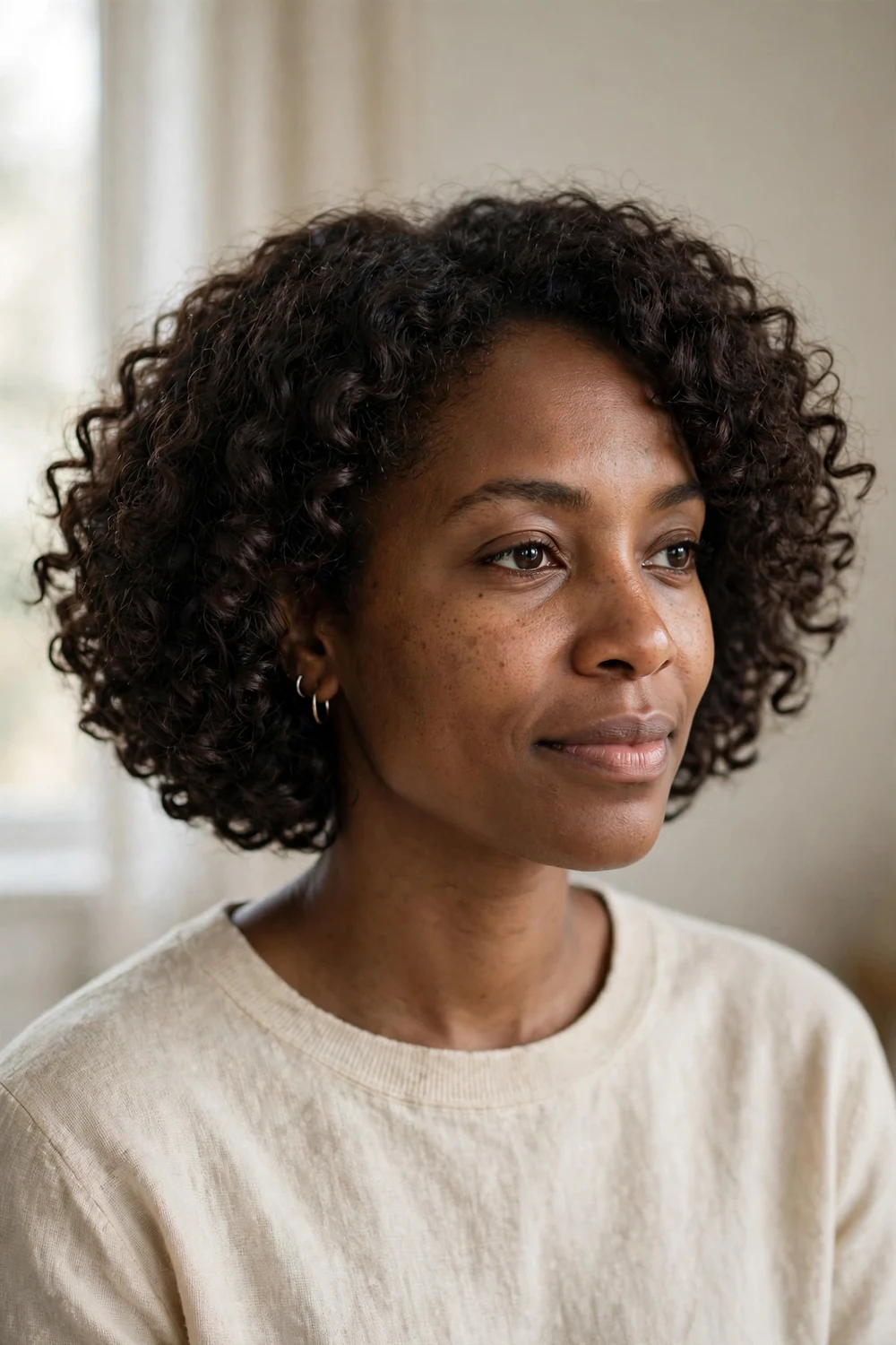 Curly chin length bob with defined natural curls
